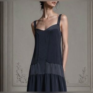 Stella McCartney for HM Black Silk Mixed Media Midi Dress Size 42 Medium 8-10